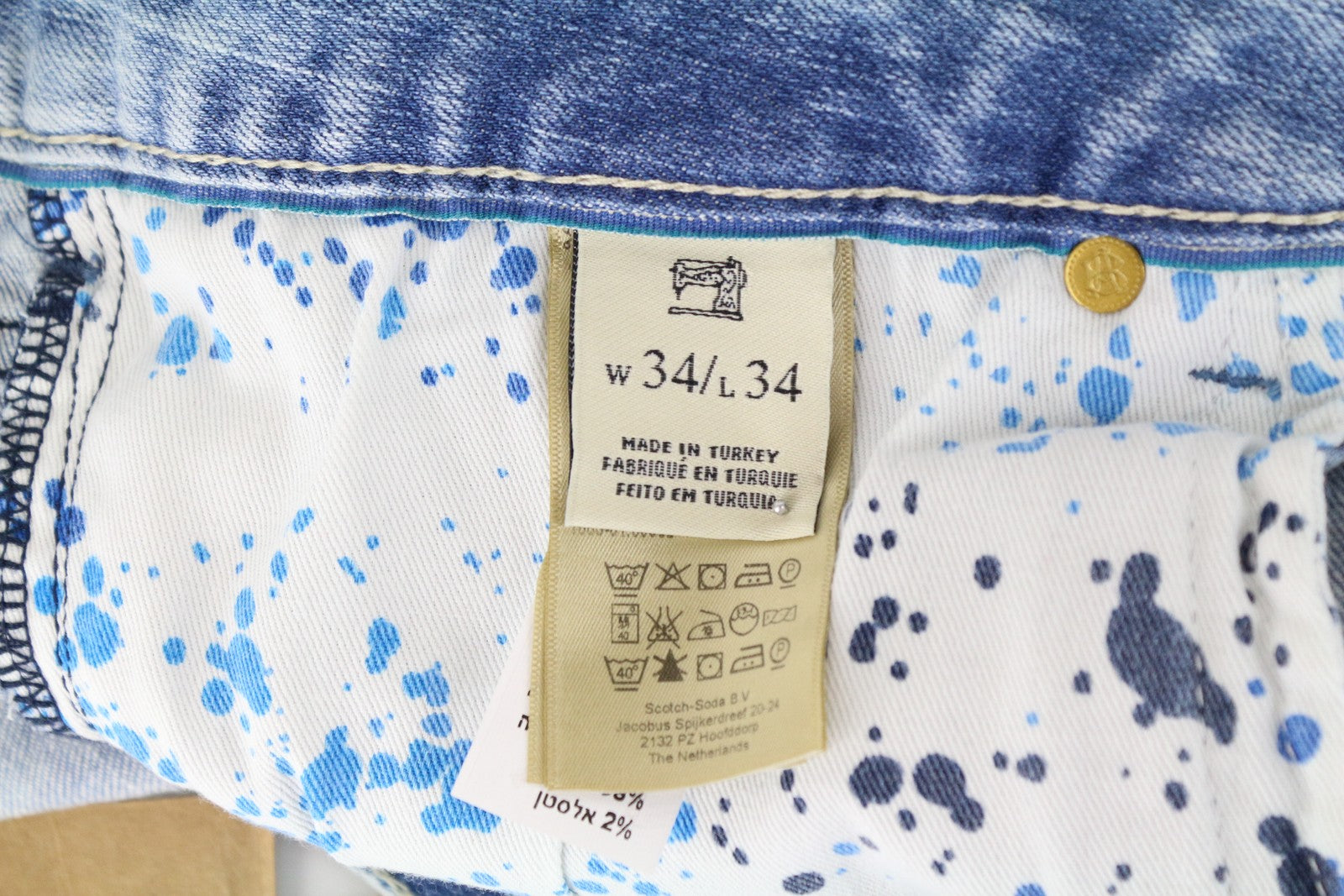 SCOTCH & SODA Skim W34/L34 Blue Stretch Jeans Skinny Fit Washed Denim Men's