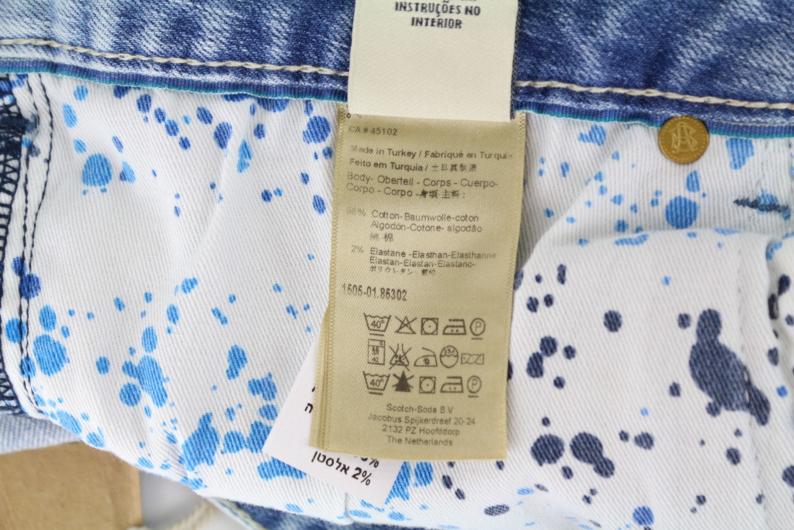 SCOTCH & SODA Skim W34/L34 Blue Stretch Jeans Skinny Fit Washed Denim Men's