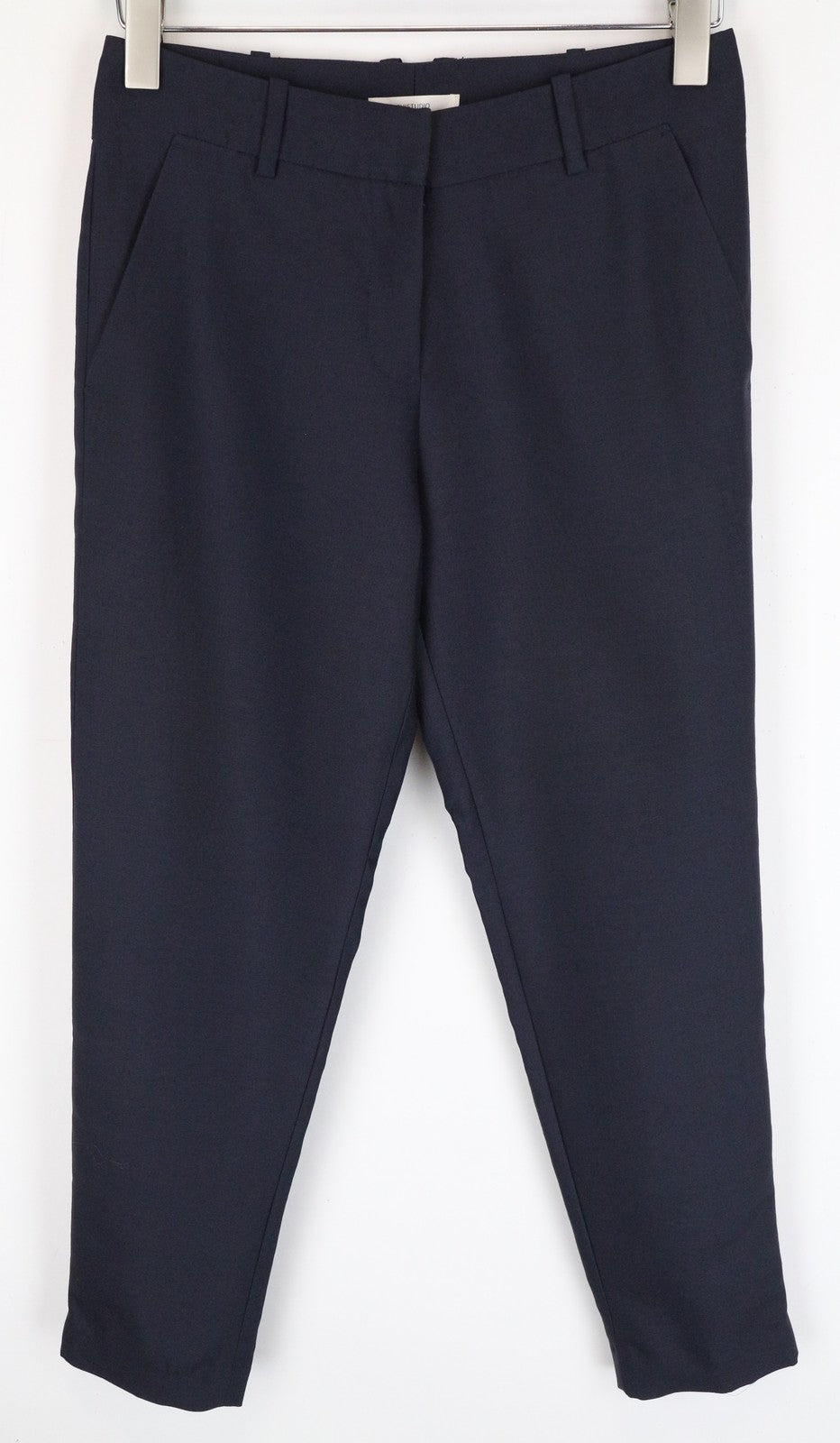 SUISTUDIO Lucian Navy Wool-Silk Trousers EU34R Pleated Lined Classic Women's