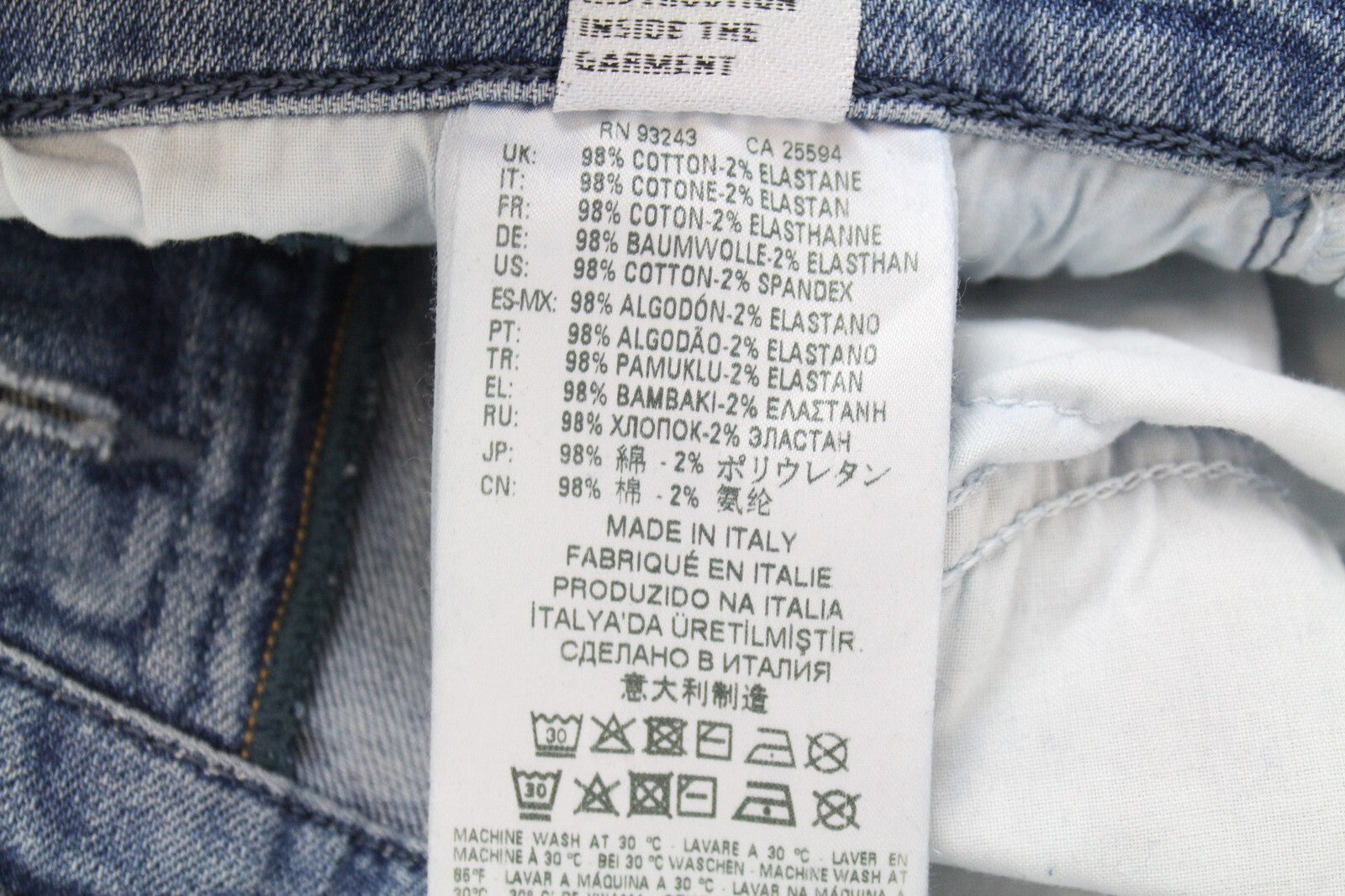 DIESEL vyriški džinsai W30/L32 D-Vider 084AQ morkų kirpimo, sendinto mėlyno, tampraus rašto, plėšyti. 