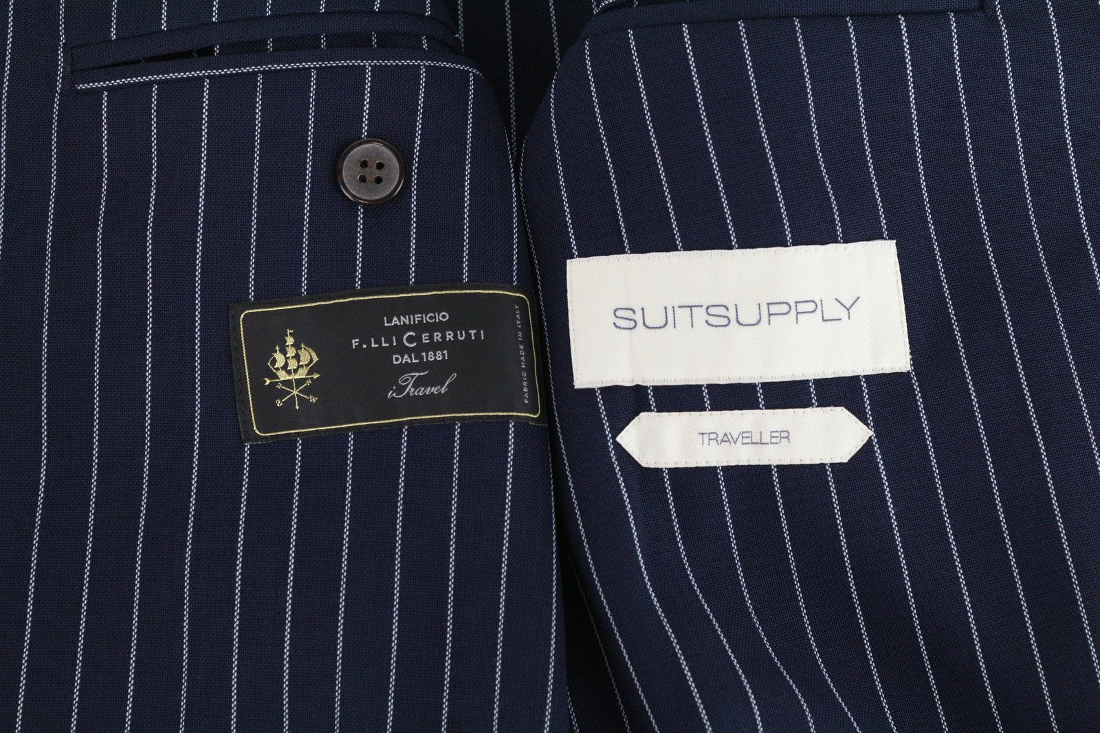 SUITSUPPLY Havana Traveller Blazer UK42R Blue Wool Slim Unlined Men's Stripe