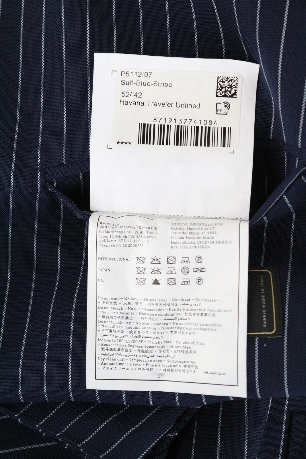 SUITSUPPLY Havana Traveller Blazer UK42R Blue Wool Slim Unlined Men's Stripe