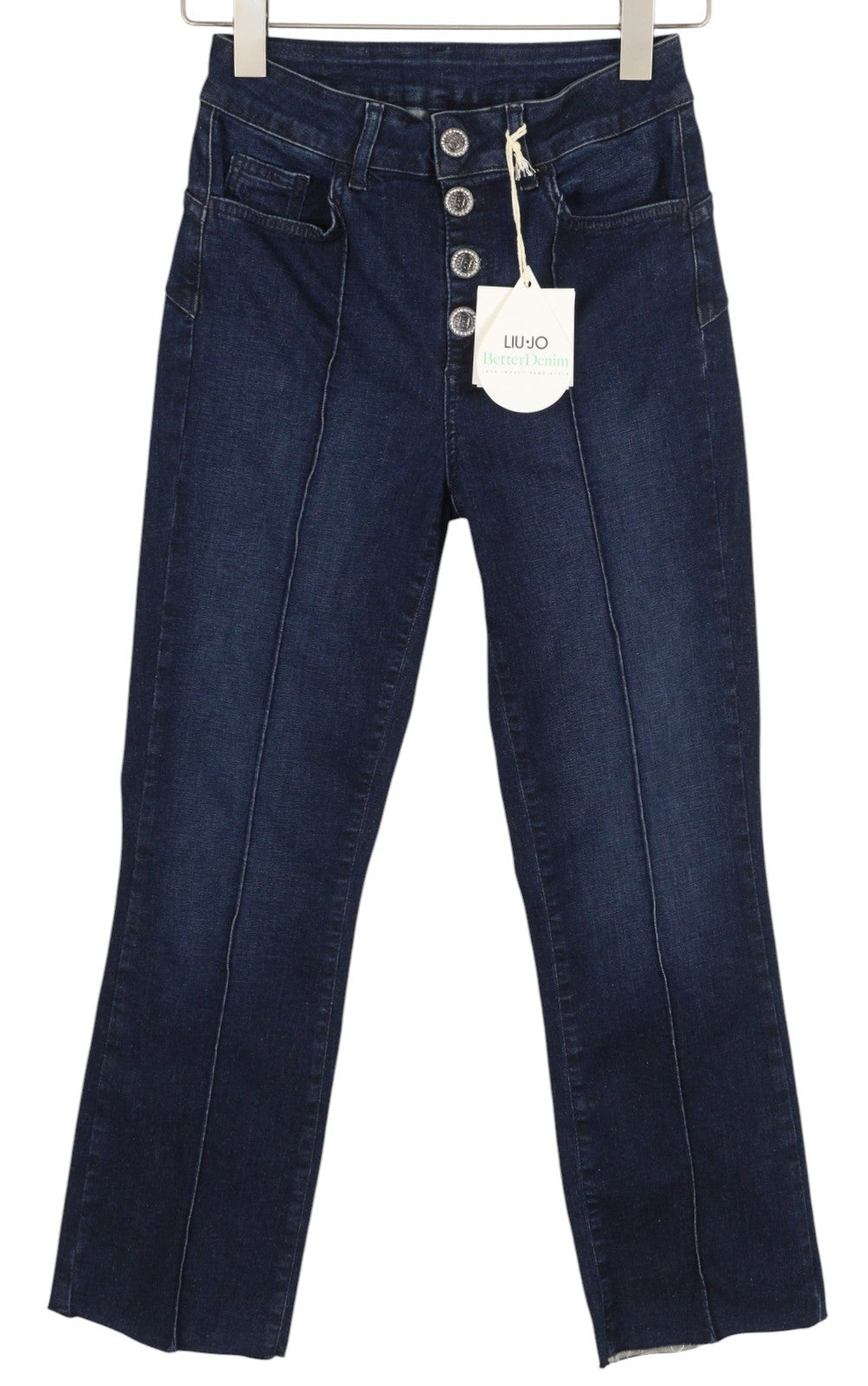LIU JO Monroe Women Jeans W28 Blue High Waist Straight Ankle Buttoned Washed