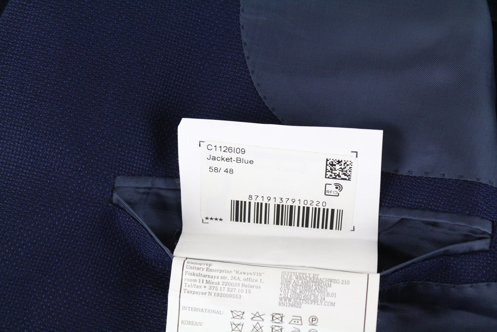 SUITSUPPLY Havana Slim Fit Wool Blazer UK48R Men's Blue Classic Single-Breasted