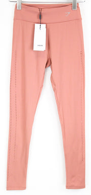 GYM SHARK Women Leggings S Pink Sports Laser Cut Activewear Stretch Logo