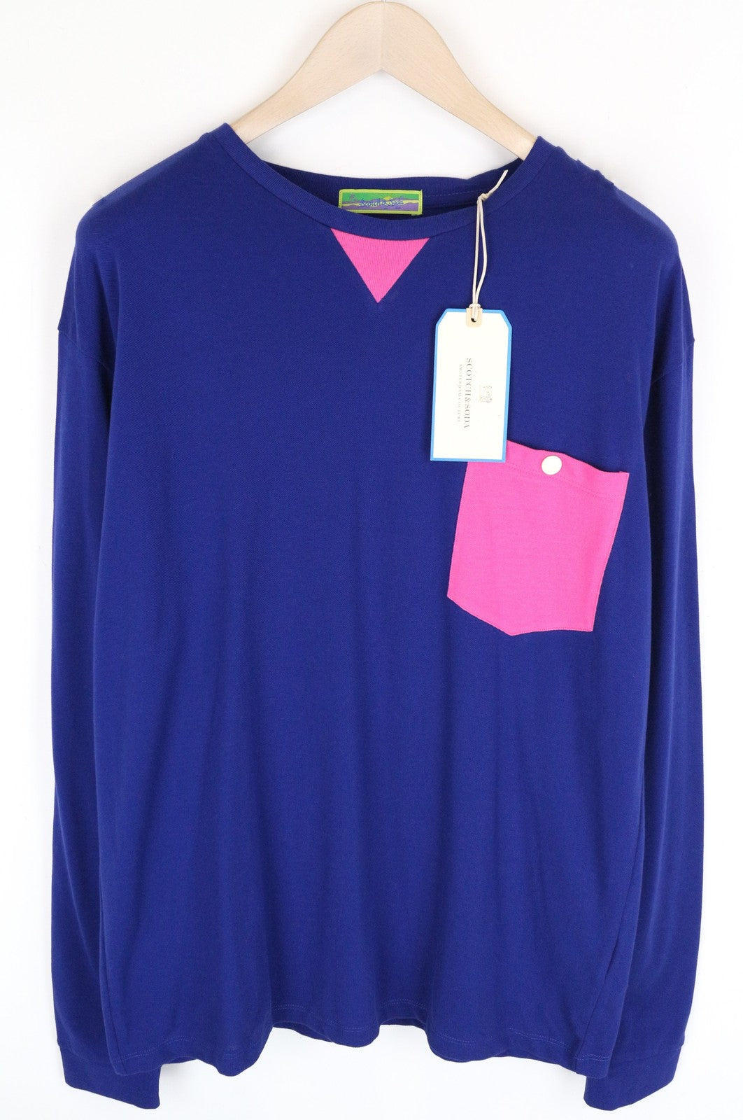 SCOTCH & SODA Ams Couture ~XL Long Sleeve T-Shirt Blue Pullover Pocketed Men's