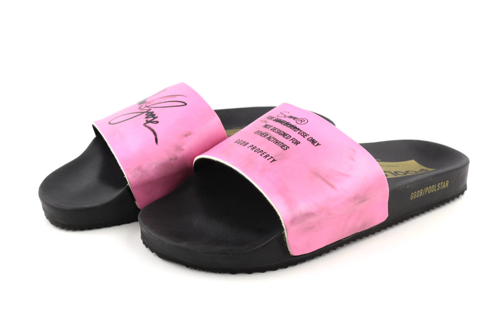 GOLDEN GOOSE Poolstar Women Slippers EU39 Pink Black Slip On Swimming Logo