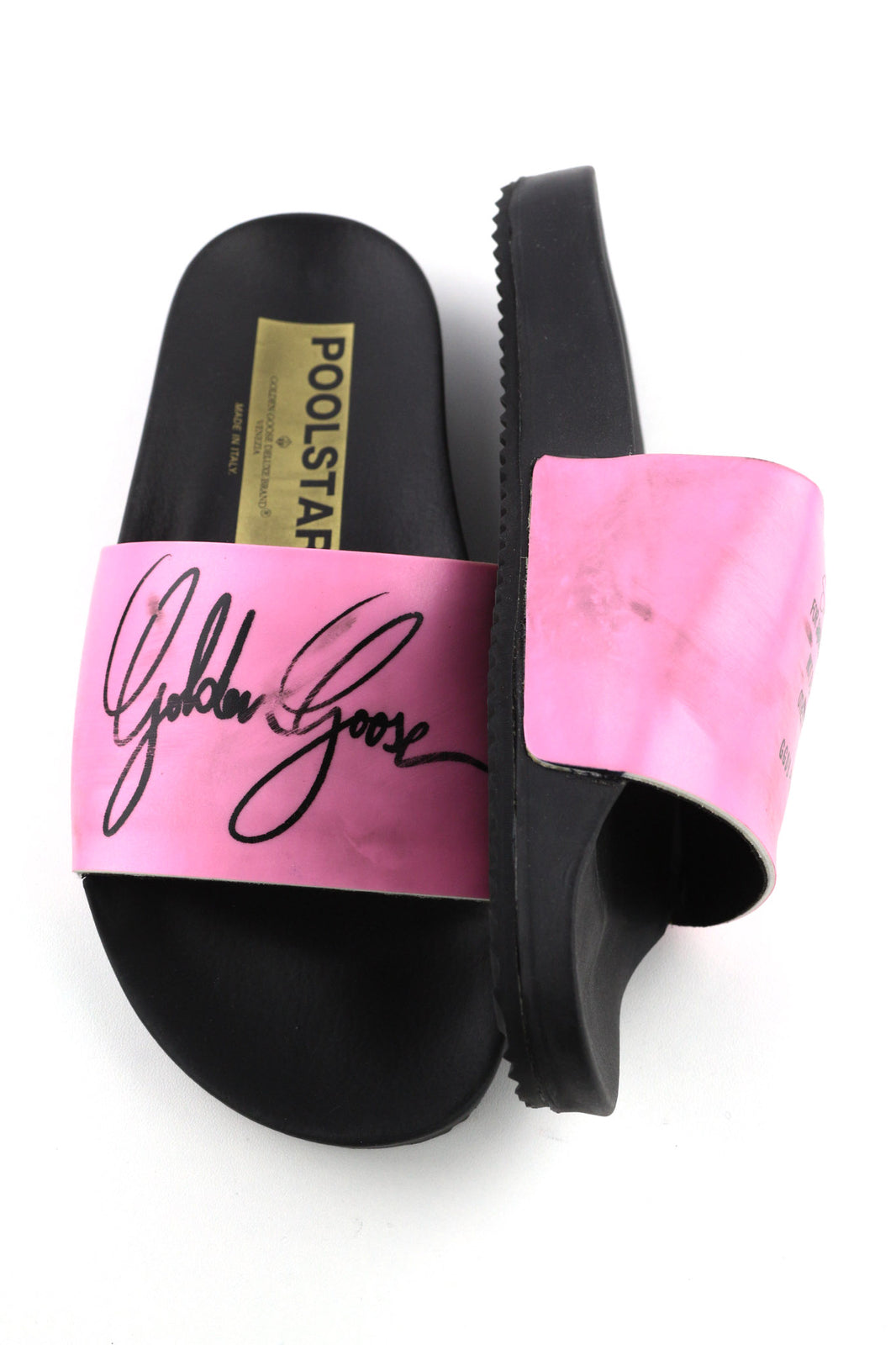 GOLDEN GOOSE Poolstar Women Slippers EU39 Pink Black Slip On Swimming Logo