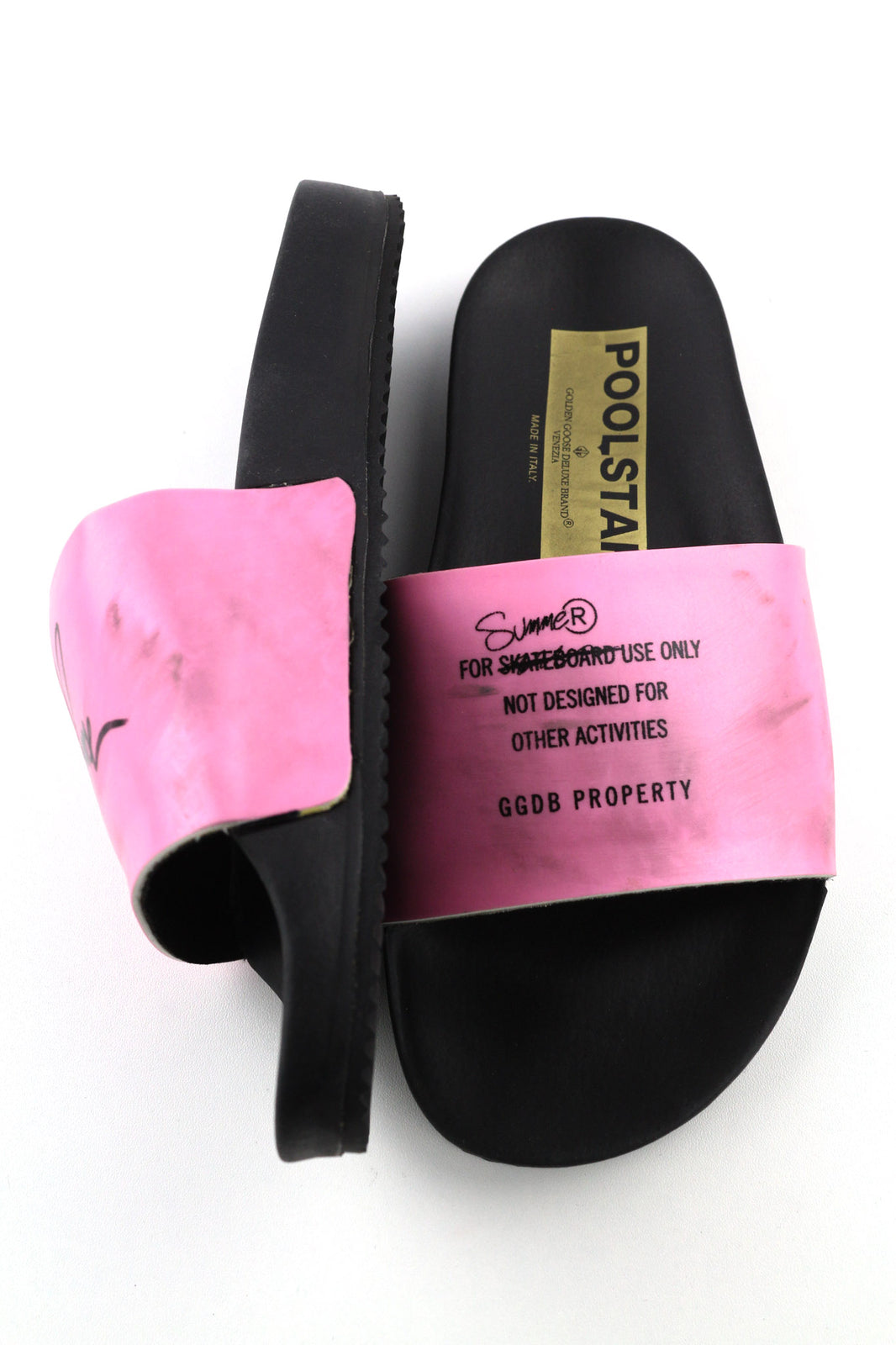 GOLDEN GOOSE Poolstar Women Slippers EU39 Pink Black Slip On Swimming Logo