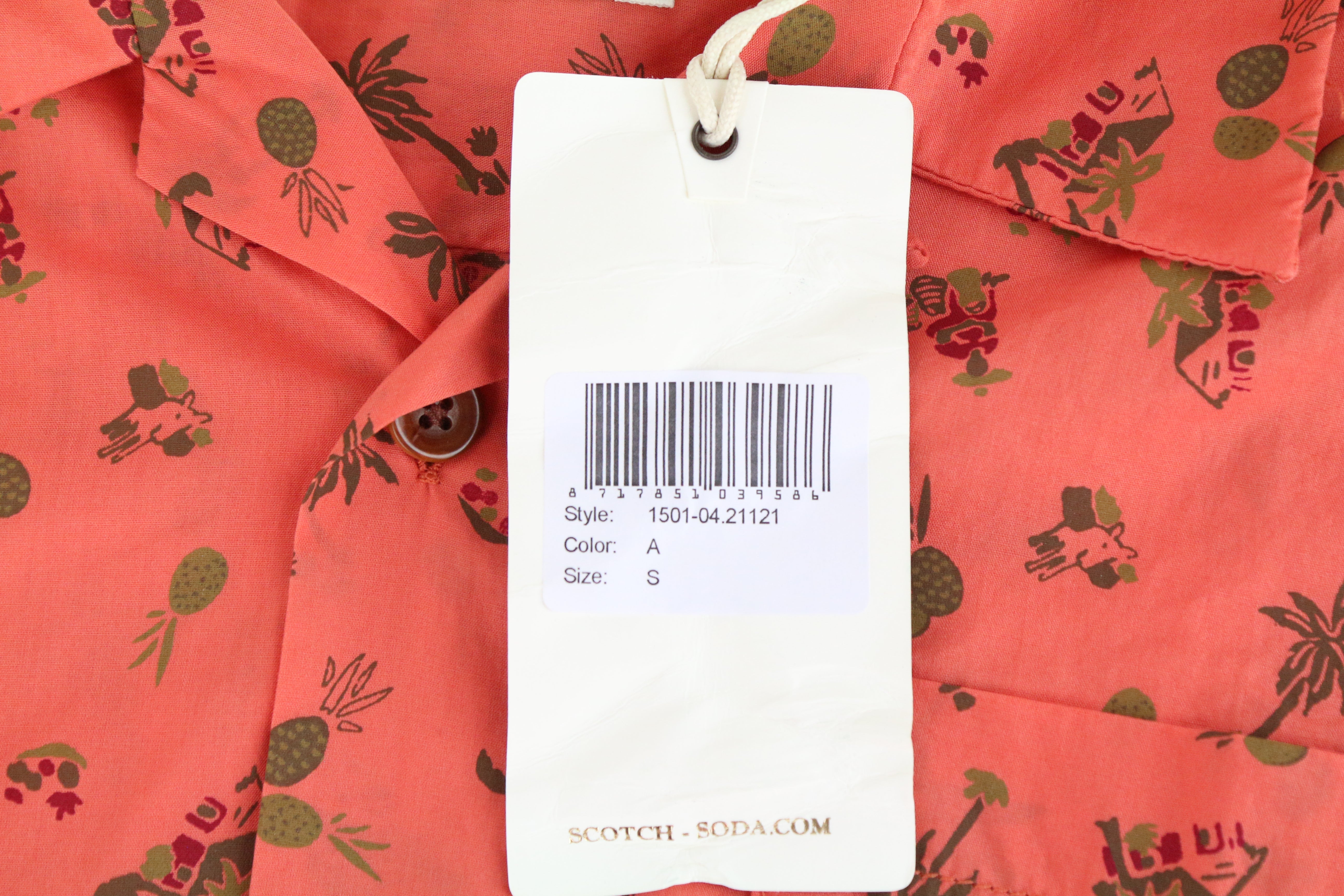 SCOTCH & SODA Ams Couture Shirt S Orange Pure Cotton Pattern Short Sleeve Men's