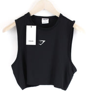 GYM SHARK Women Sleeveless Training Top S Black Stretch Crop Tank Logo