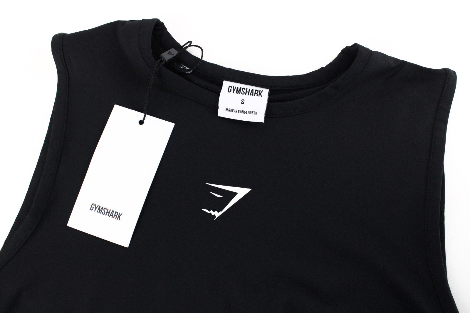 GYM SHARK Women Sleeveless Training Top S Black Stretch Crop Tank Logo