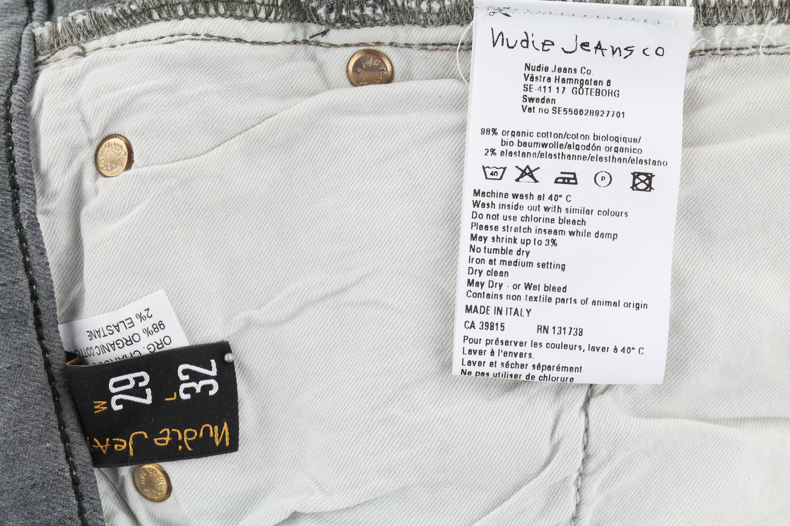 NUDIE JEANS Tight Long John Men Jeans W29/L32 Organic Charcoal Slim Fit Logo