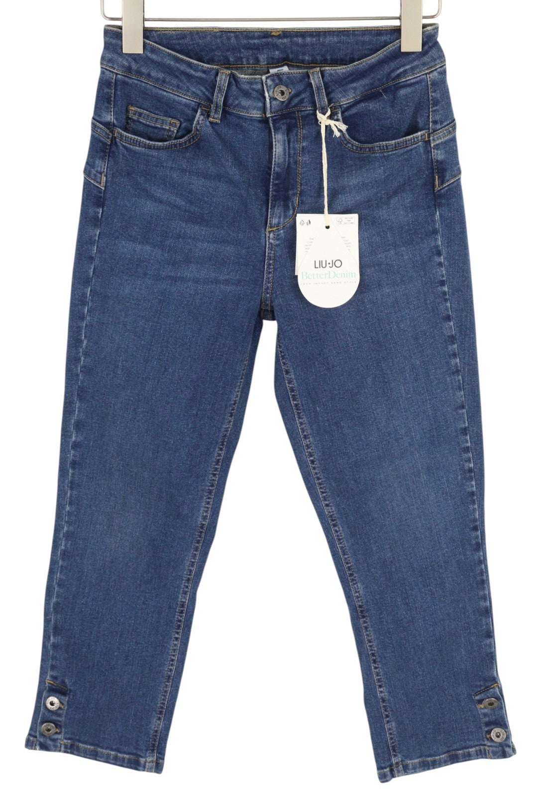 LIU JO Women Jeans W29 Regular Fit High Waist Stretch Capri Washed Denim Blue