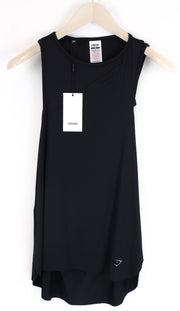 GYM SHARK Women Top XS Black Stretch Sleeveless Open Back Logo Activewear