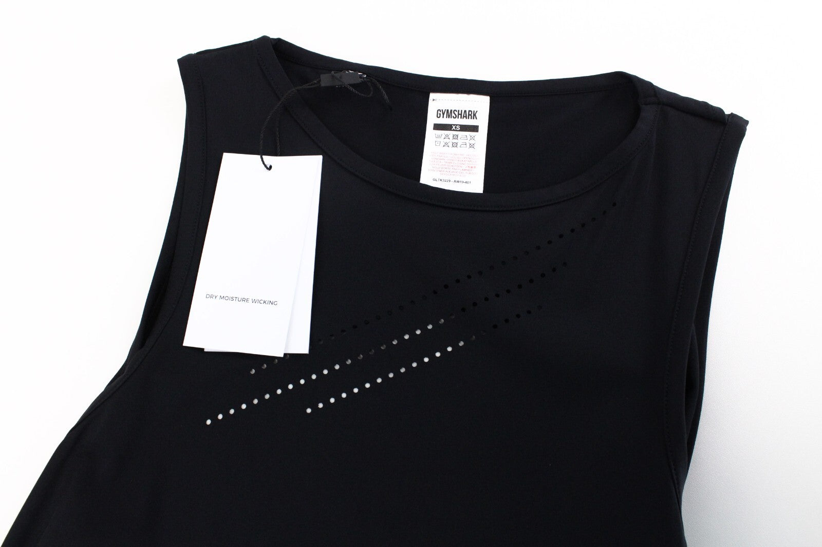 GYM SHARK Women Top XS Black Stretch Sleeveless Open Back Logo Activewear