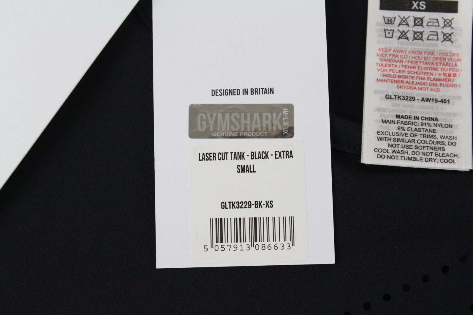 GYM SHARK Women Top XS Black Stretch Sleeveless Open Back Logo Activewear