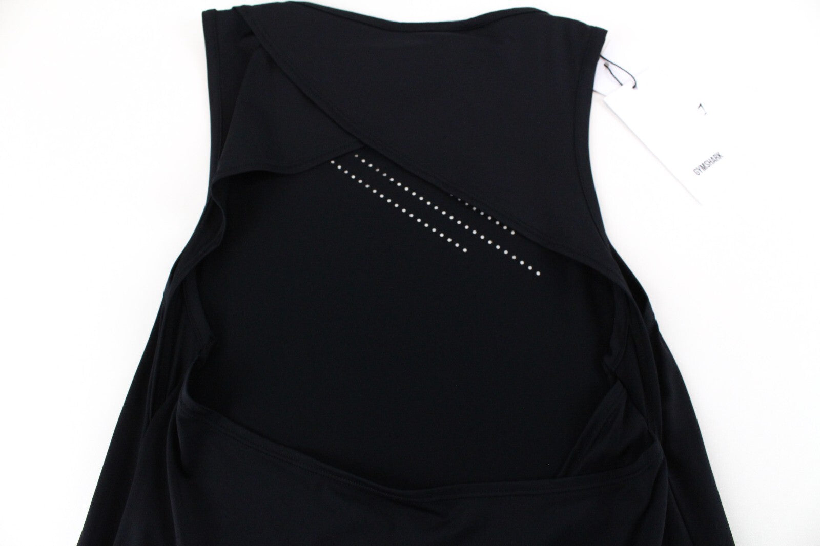 GYM SHARK Women Top XS Black Stretch Sleeveless Open Back Logo Activewear