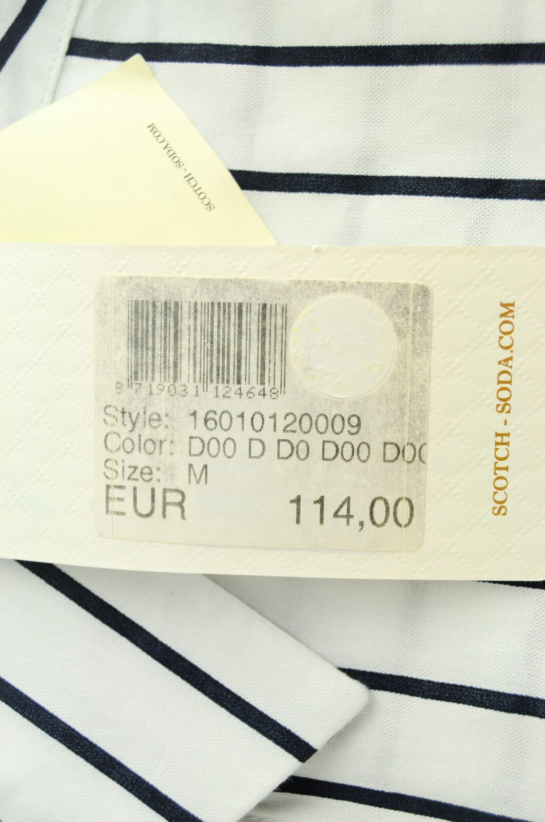 SCOTCH & SODA Men Shirt M Long Fit White Cotton Striped Long Sleeve