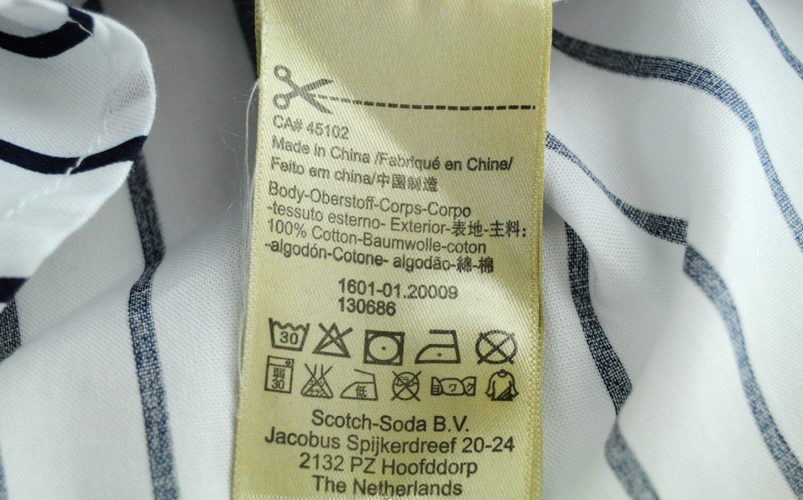 SCOTCH & SODA Men Shirt M Long Fit White Cotton Striped Long Sleeve