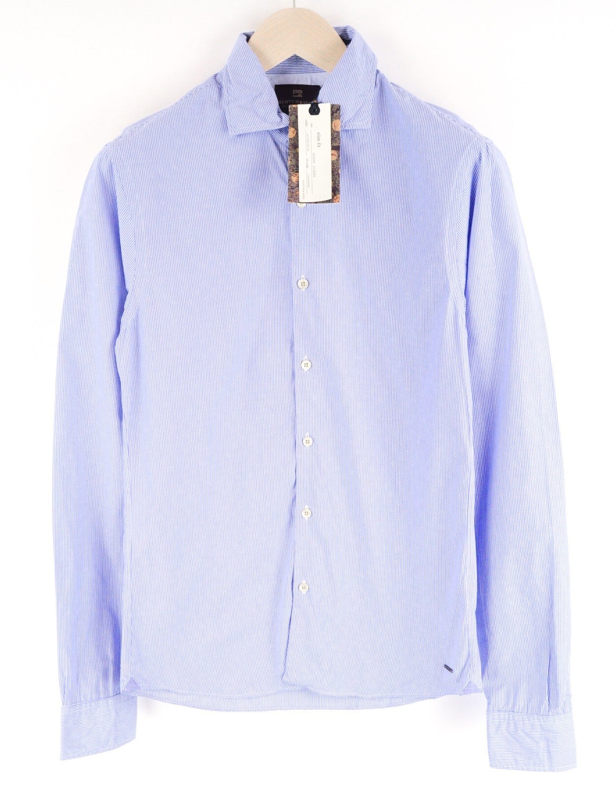 SCOTCH & SODA Men Shirt S Slim Fit Blue Striped Cotton Long Sleeve