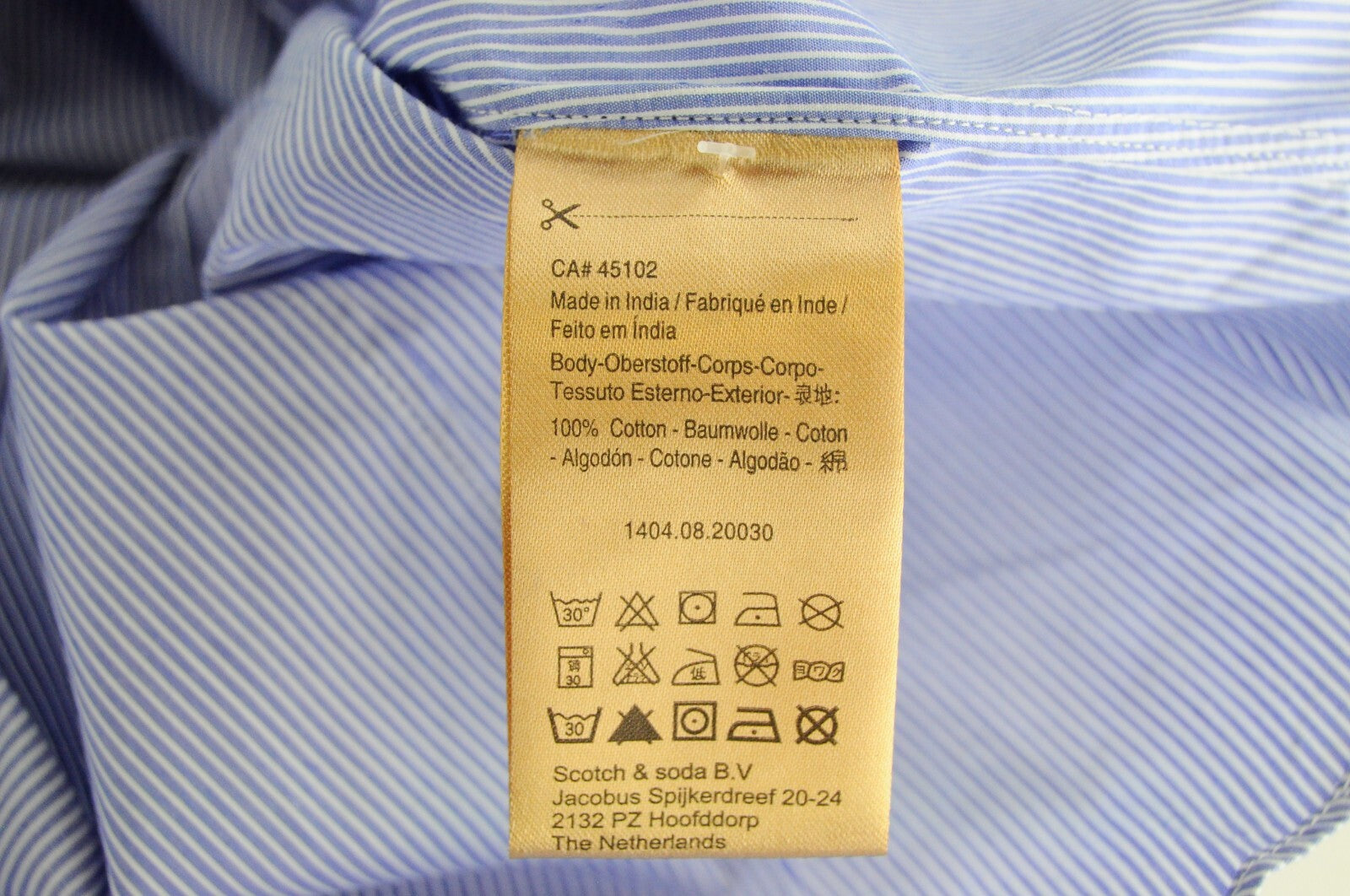 SCOTCH & SODA Men Shirt S Slim Fit Blue Striped Cotton Long Sleeve