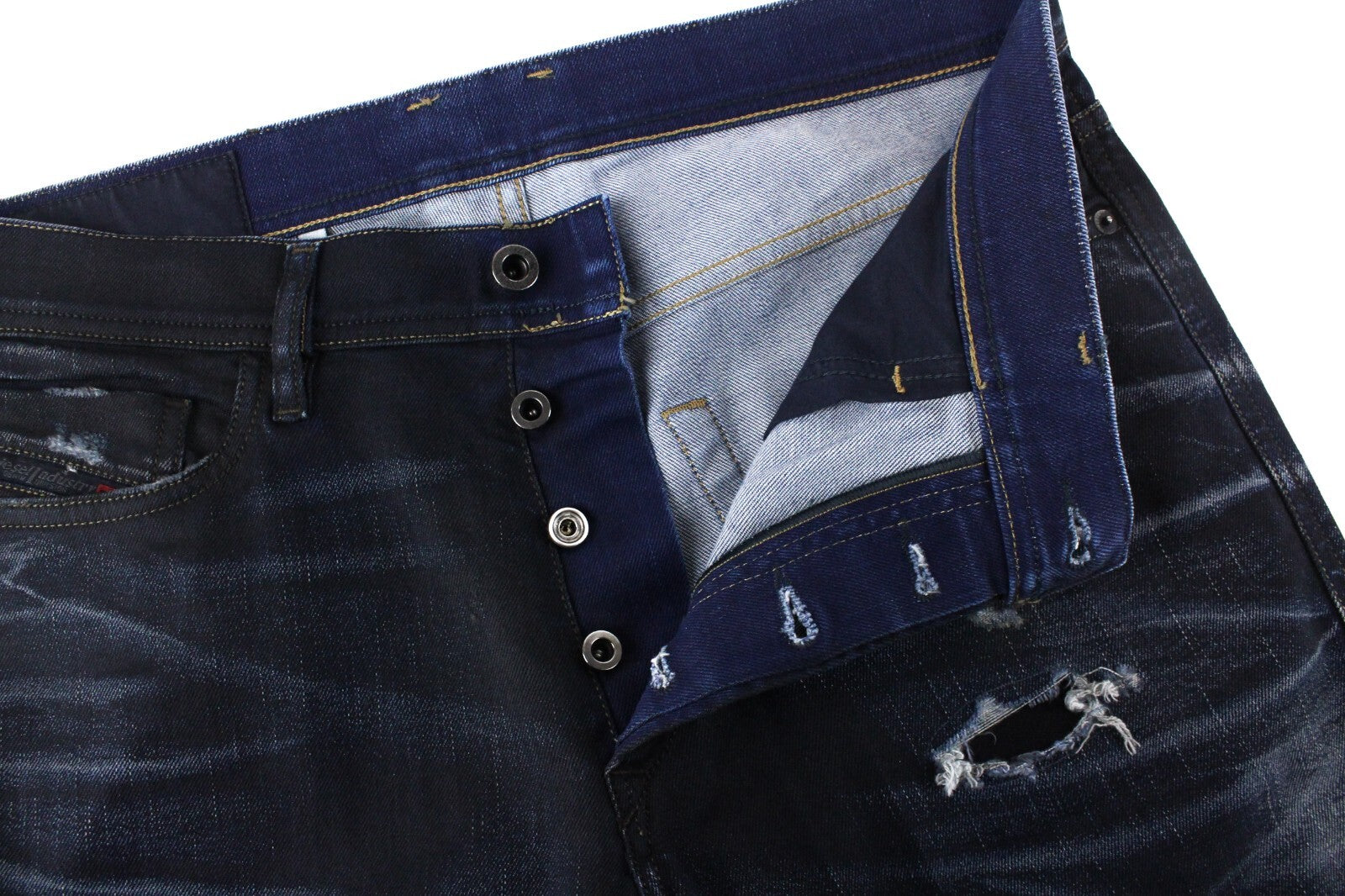 DIESEL vyriški džinsai W29/L32 Tepphar 080AD Slim Fit, plėšyti, tamprūs, tamsiai mėlyni, medvilniniai 