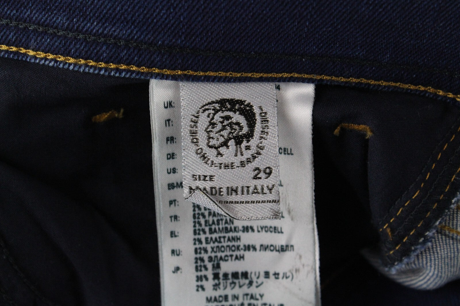 DIESEL vyriški džinsai W29/L32 Tepphar 080AD Slim Fit, plėšyti, tamprūs, tamsiai mėlyni, medvilniniai 