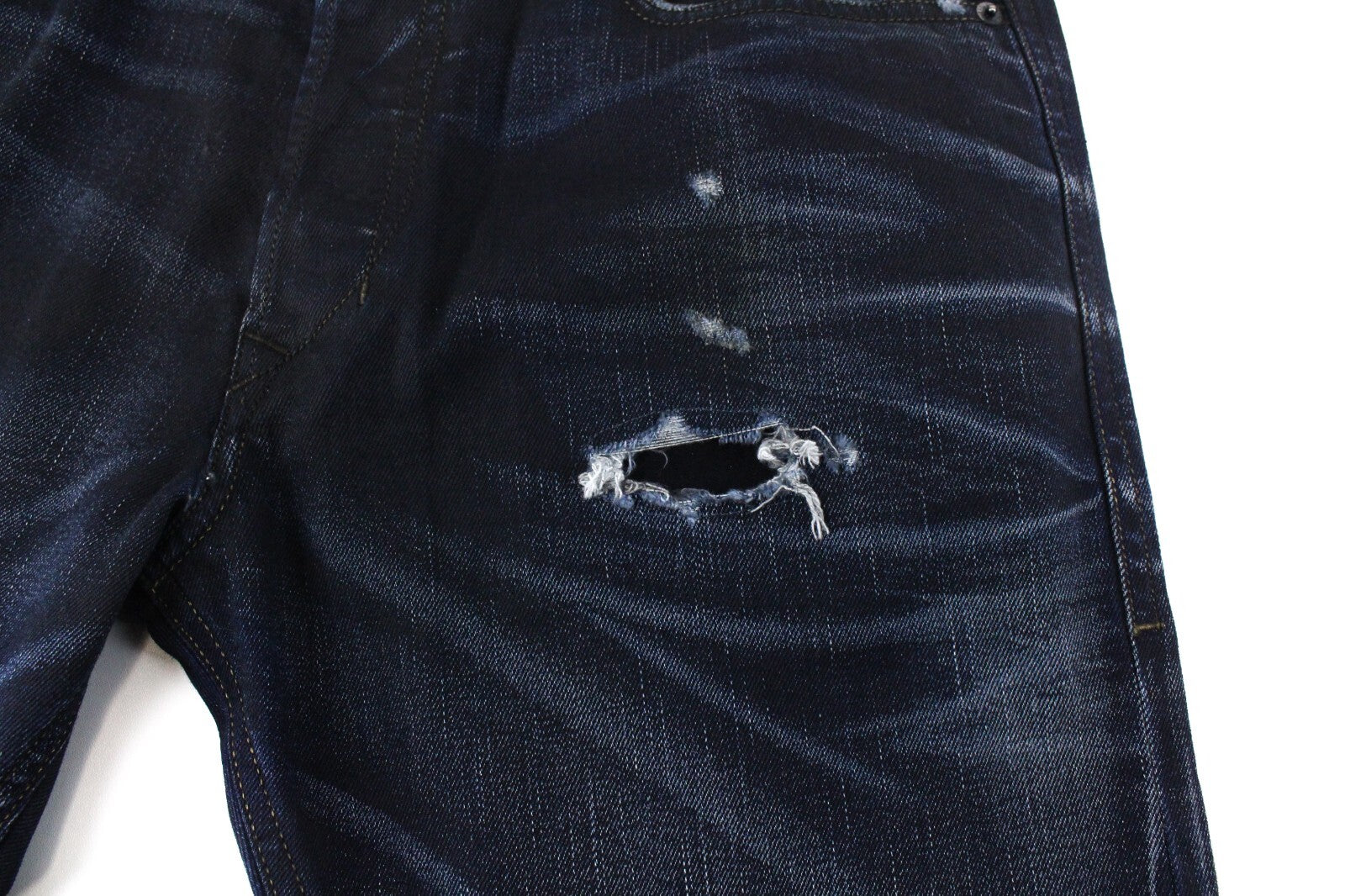 DIESEL vyriški džinsai W29/L32 Tepphar 080AD Slim Fit, plėšyti, tamprūs, tamsiai mėlyni, medvilniniai 