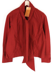 MAISON SCOTCH Brick Red Shirt ~L Long Sleeve Ribbon Tie Collar Button-Up Women's