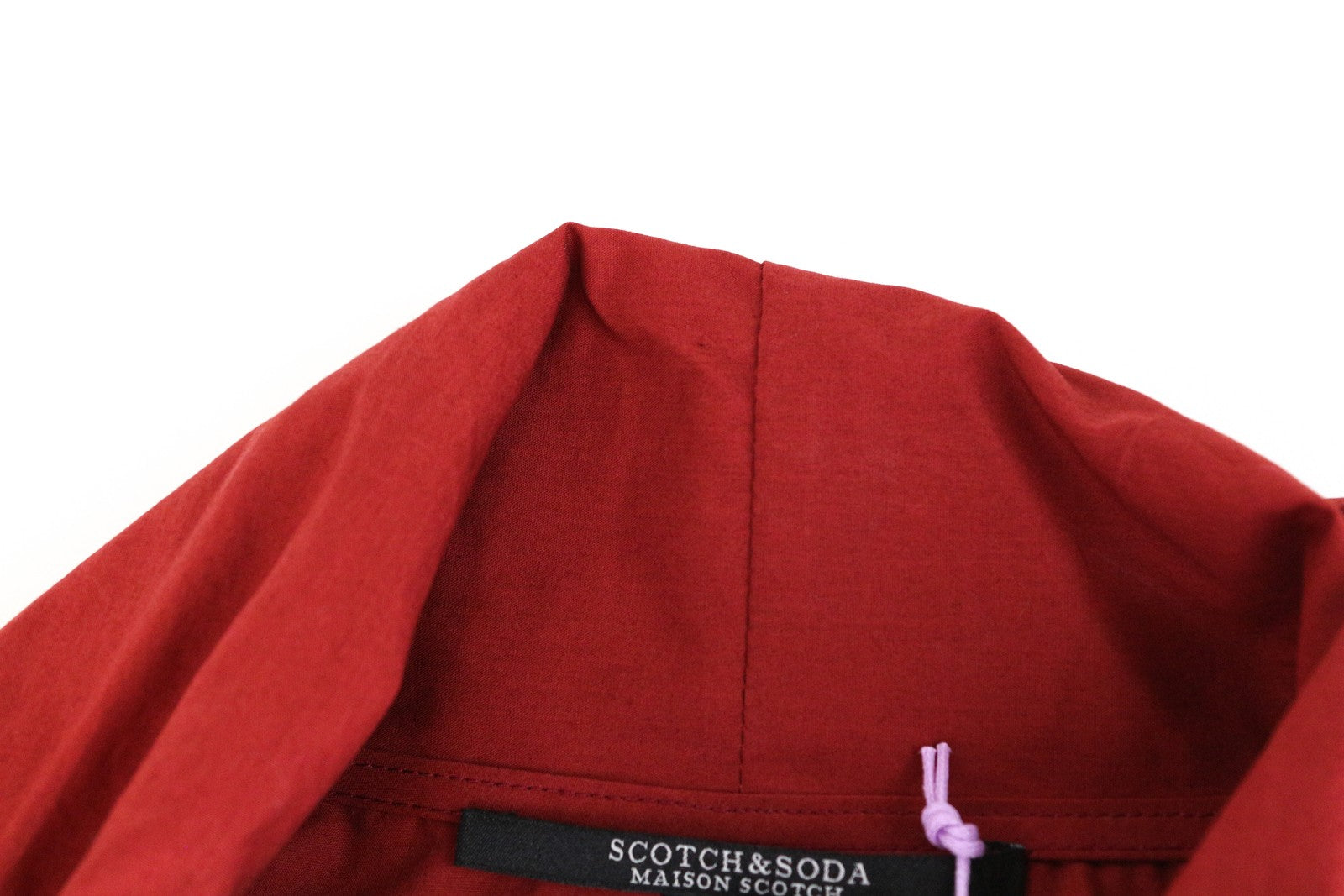 MAISON SCOTCH Brick Red Shirt ~L Long Sleeve Ribbon Tie Collar Button-Up Women's