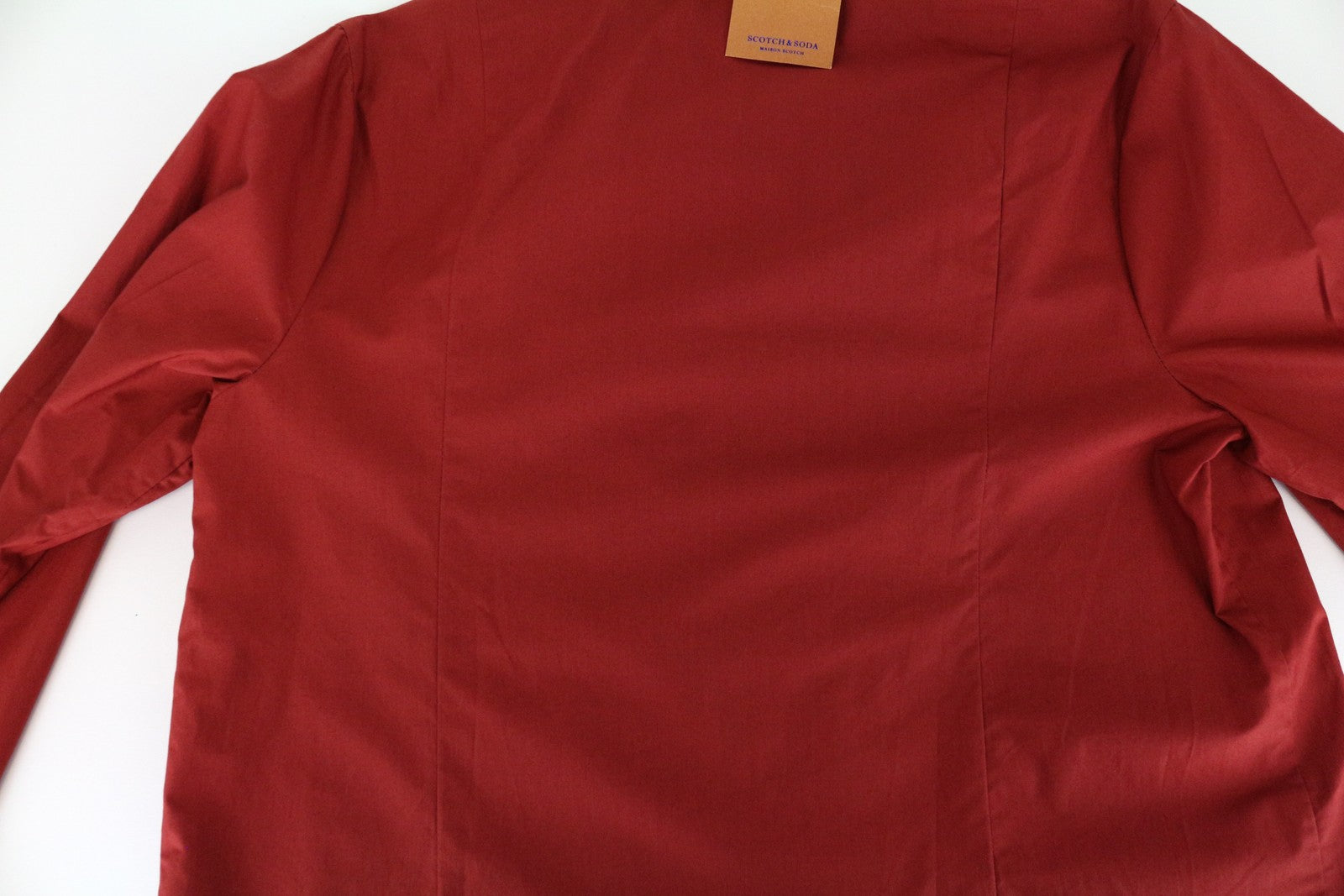 MAISON SCOTCH Brick Red Shirt ~L Long Sleeve Ribbon Tie Collar Button-Up Women's