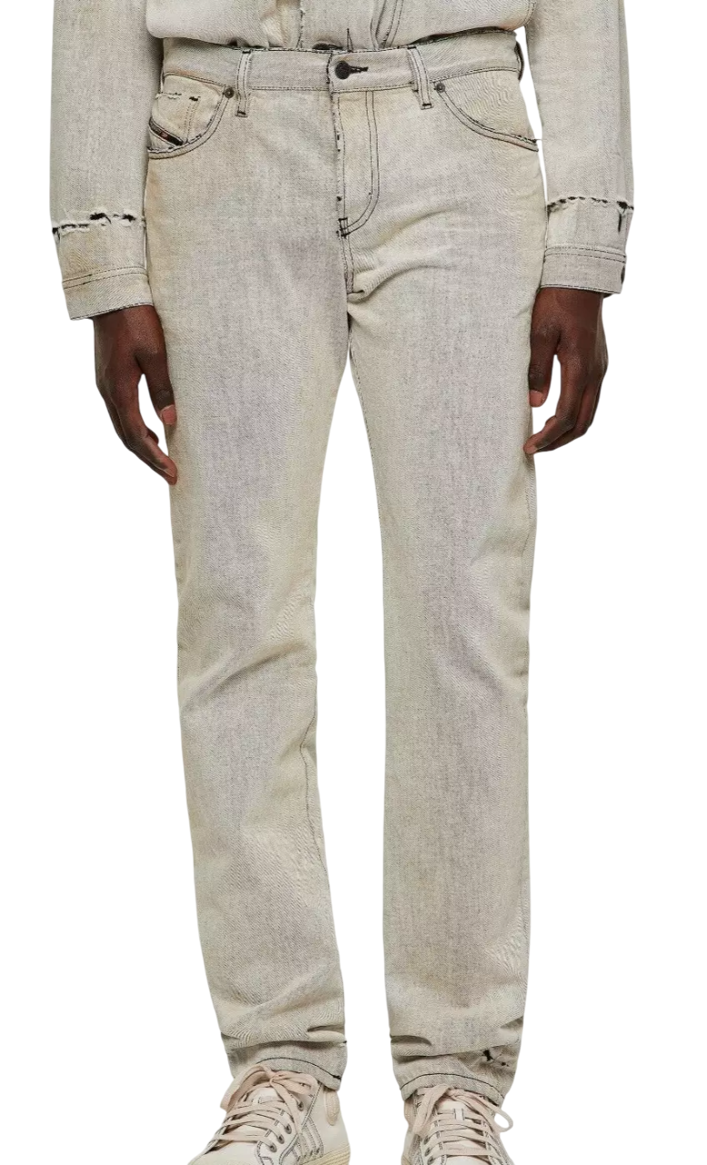 DIESEL D-Kras 09A53 Men Jeans W32/L30 Sim Fit Painted Look RRP220 Light Denim