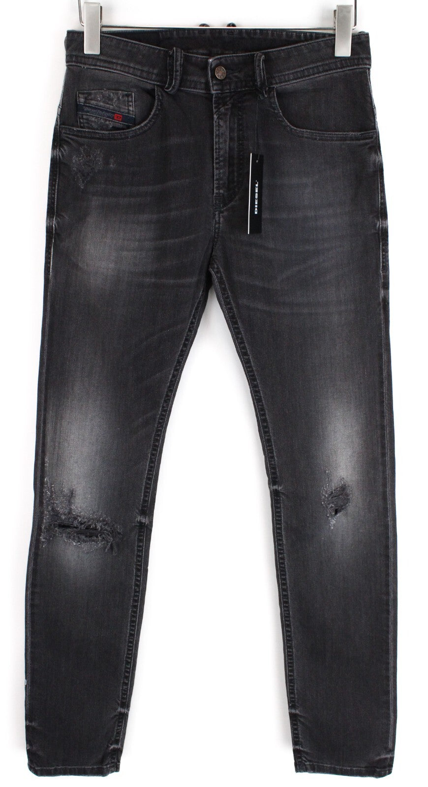 DIESEL vyriški džinsai W28/L32 Thommer 069BH Slim Fit, plėšyti, skalbti pilki, tamprūs 