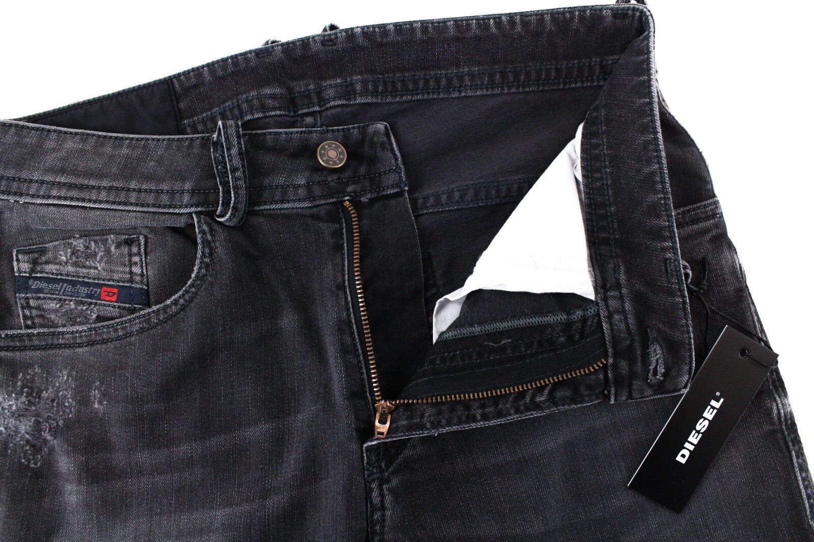 DIESEL vyriški džinsai W28/L32 Thommer 069BH Slim Fit, plėšyti, skalbti pilki, tamprūs 