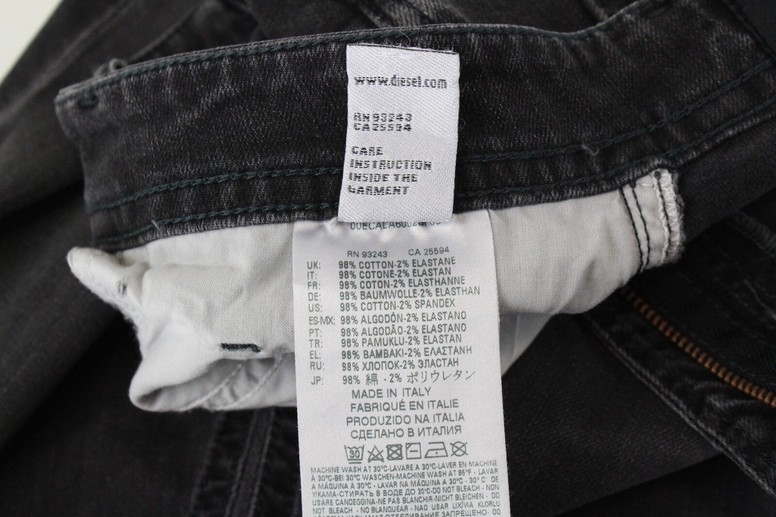 DIESEL vyriški džinsai W28/L32 Thommer 069BH Slim Fit, plėšyti, skalbti pilki, tamprūs 