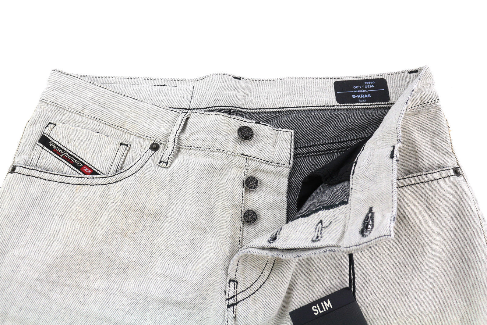 DIESEL D-Kras 09A53 Men Jeans W30/L30 Sim Fit Painted Look RRP€220 Light Denim