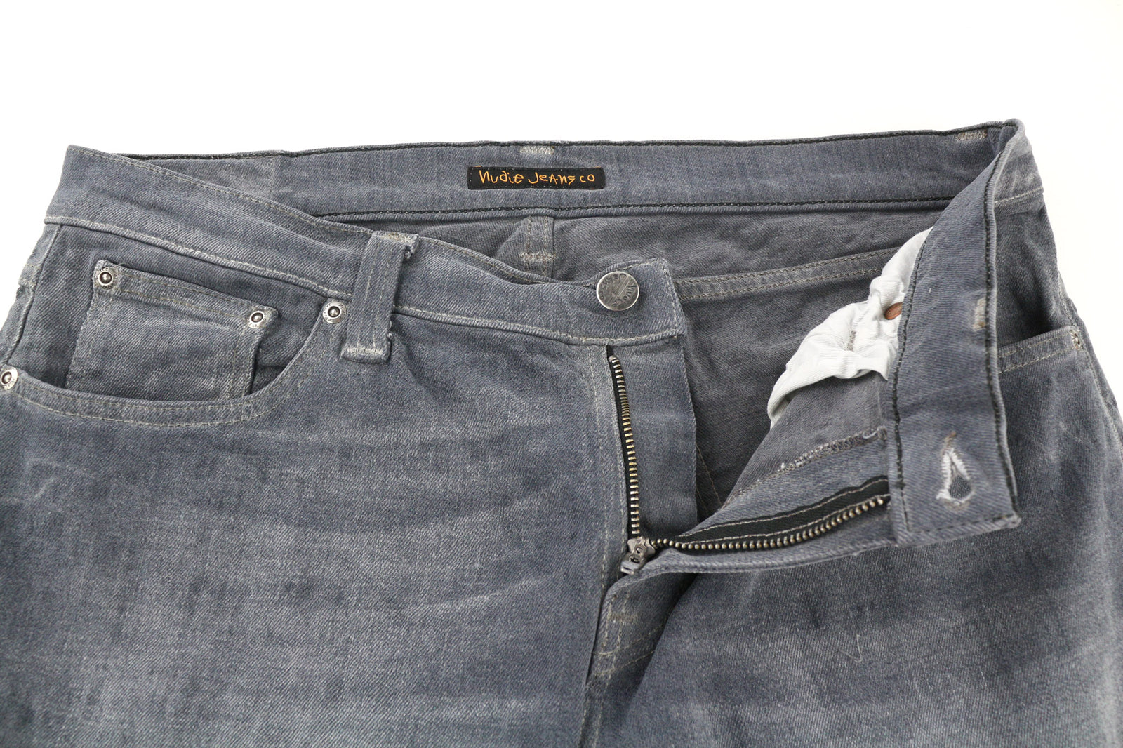 NUDIE JEANS Tight Long John Men Jeans W33/L34 Organic Charcoal Slim Fit Zipper