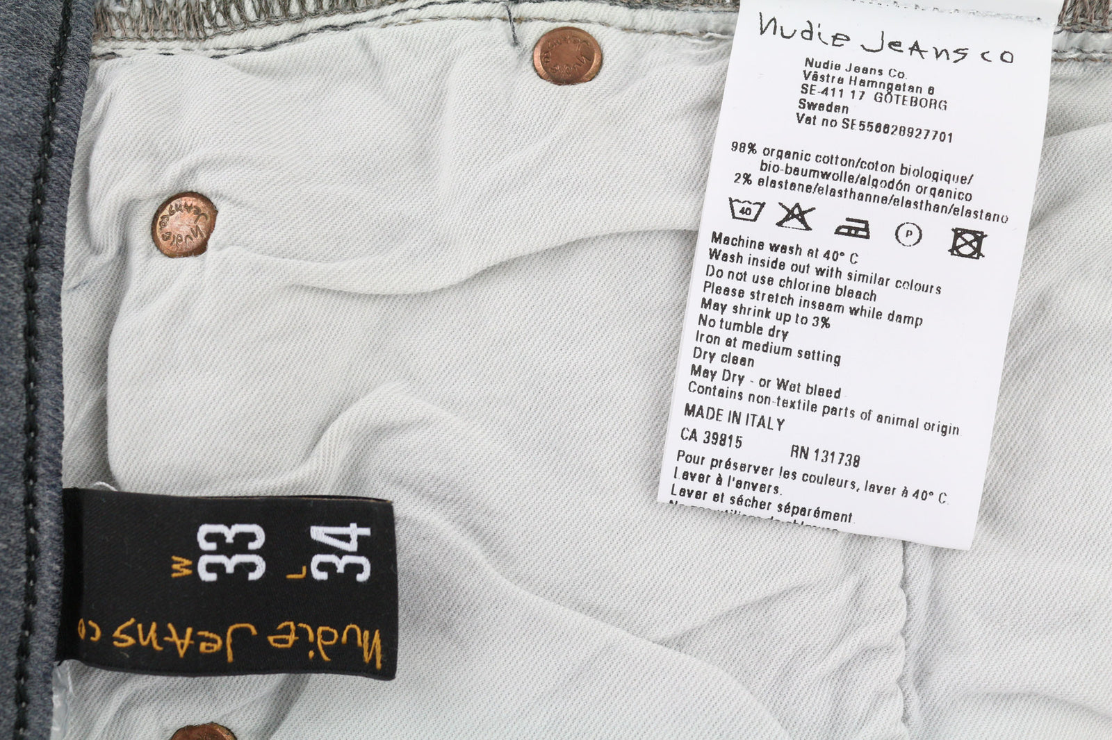 NUDIE JEANS Tight Long John Men Jeans W33/L34 Organic Charcoal Slim Fit Zipper