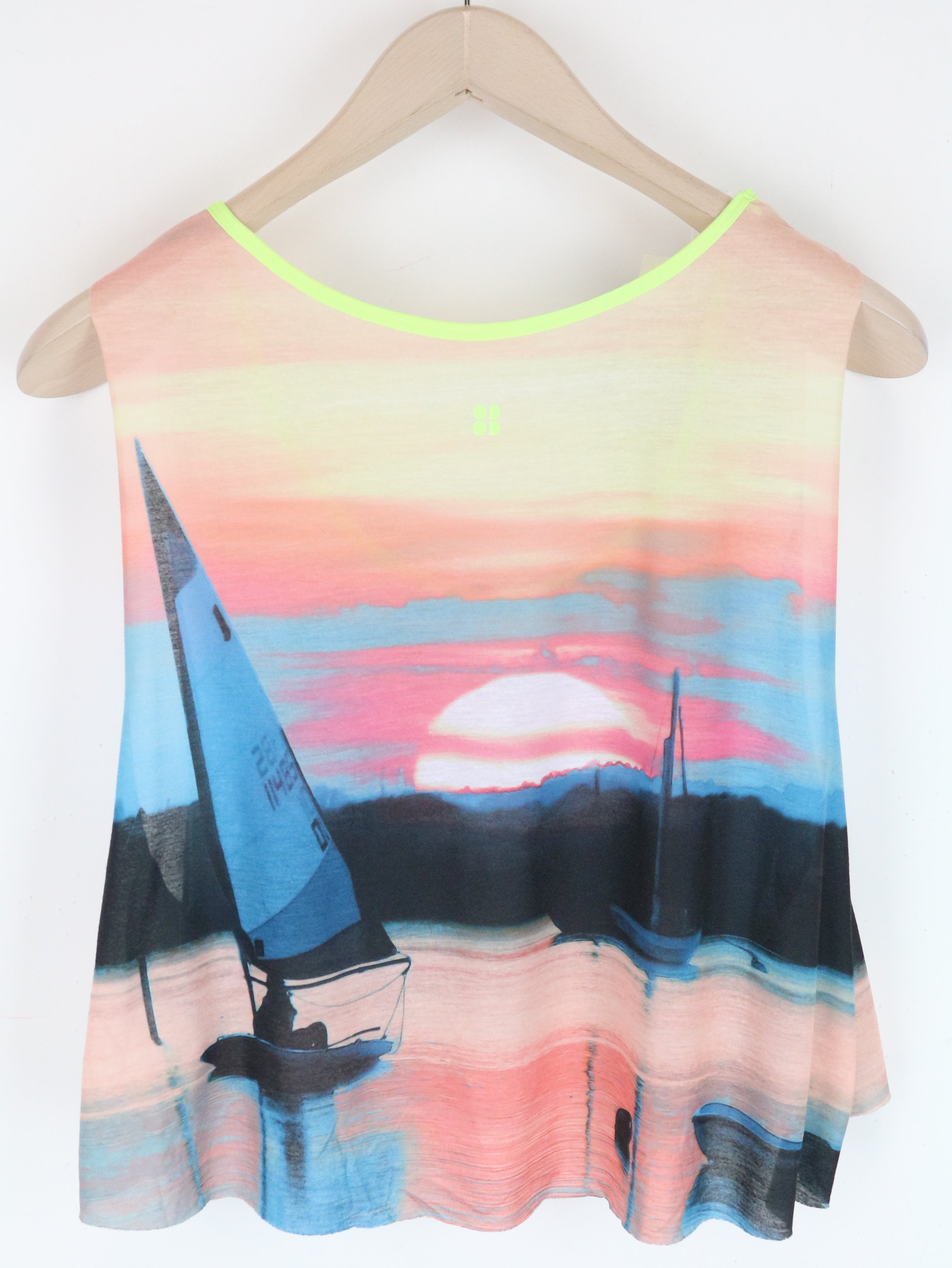 SWEATY BETTY Skipper Tank L Pink Loose Fit Cropped Top Women's Sleeveless Print