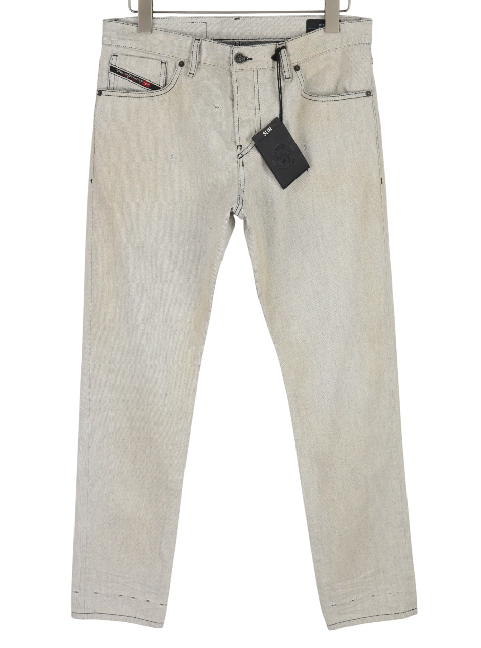 DIESEL D-Kras 09A53 Men Jeans W31/L30 Sim Fit Painted Look RRP€220 Light Denim