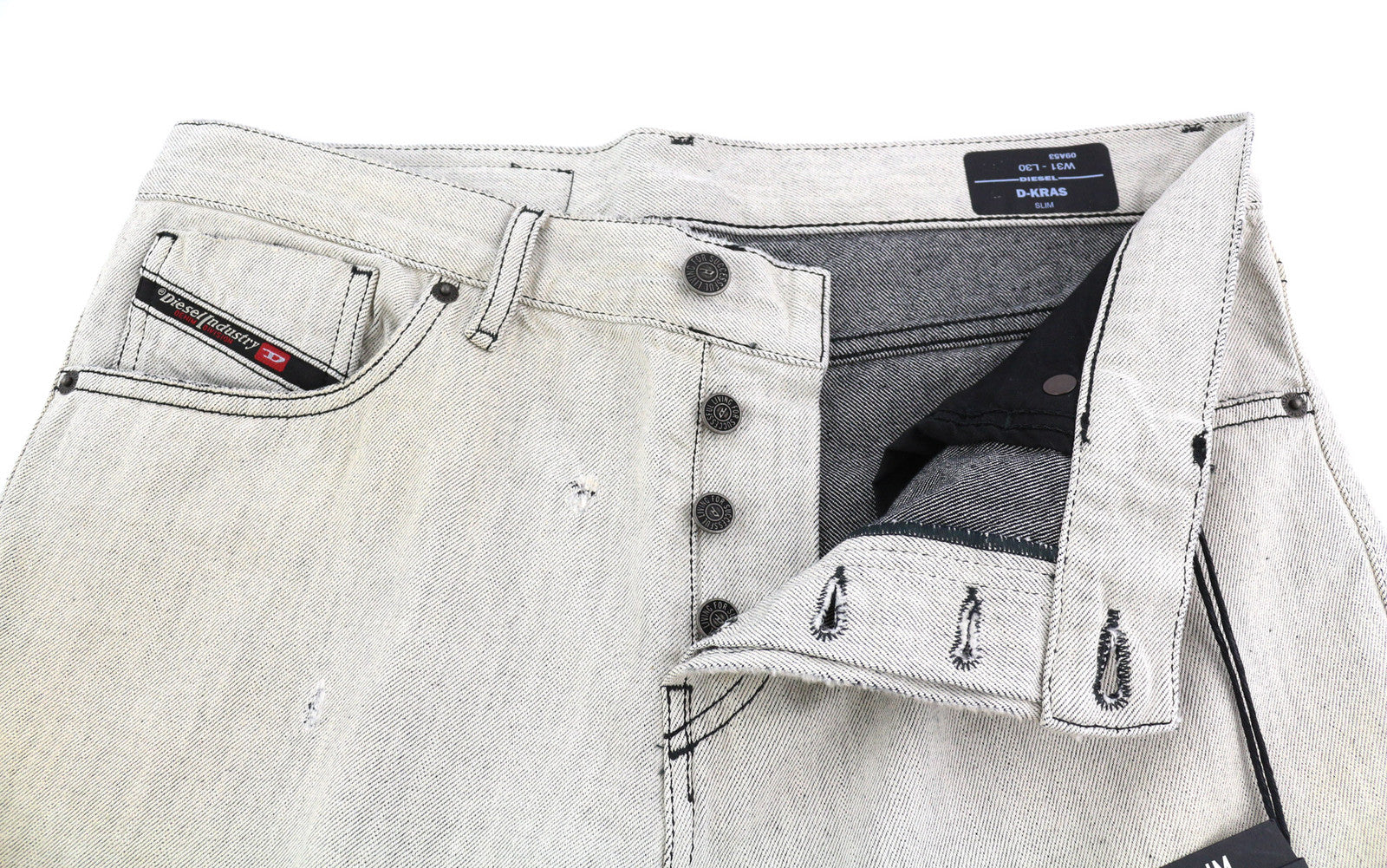 DIESEL D-Kras 09A53 Men Jeans W31/L30 Sim Fit Painted Look RRP€220 Light Denim