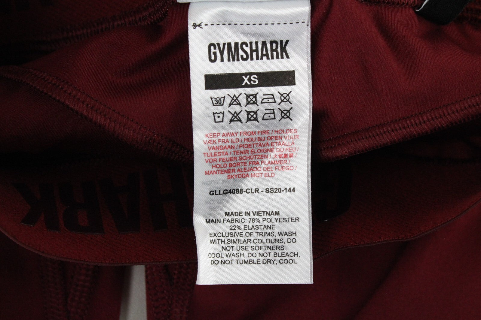 GYM SHARK Women Focus Leggings XS Red Stretch Activewear Waistband Logo