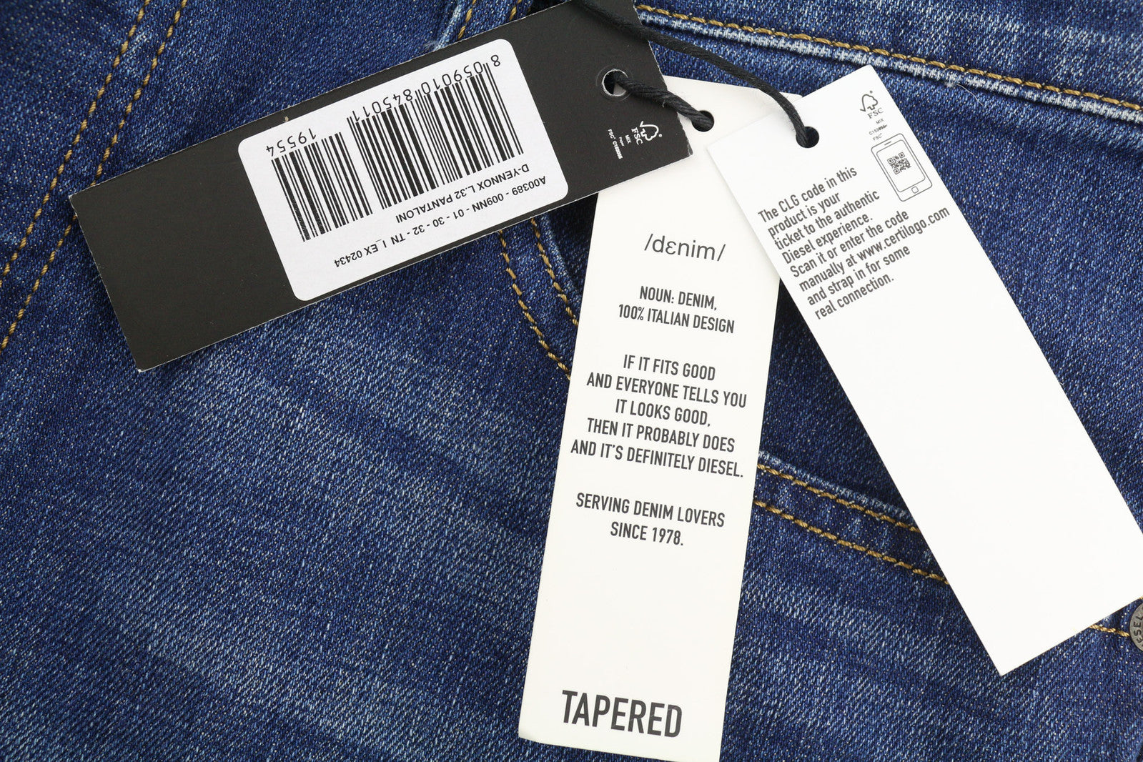 DIESEL D-Yennox 009NN Men Jeans W30/L32 Tapered Stretch Washed Denim RRP160