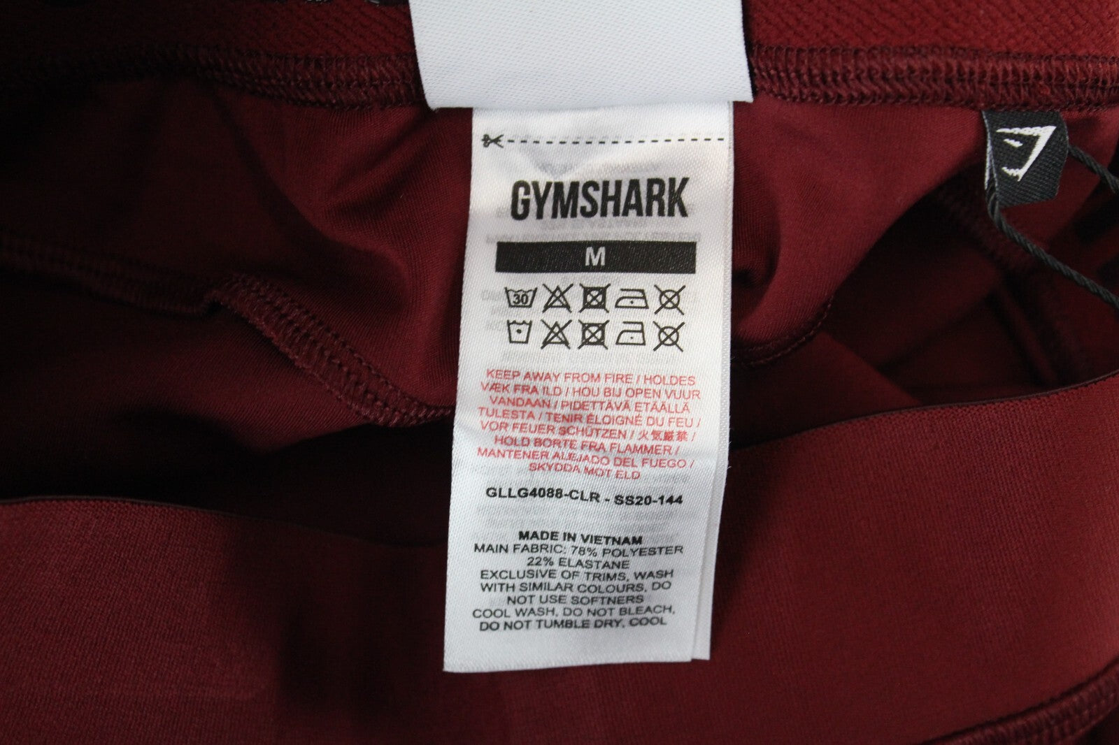 GYM SHARK Women Focus Leggings M Red Stretch Activewear Waistband Logo