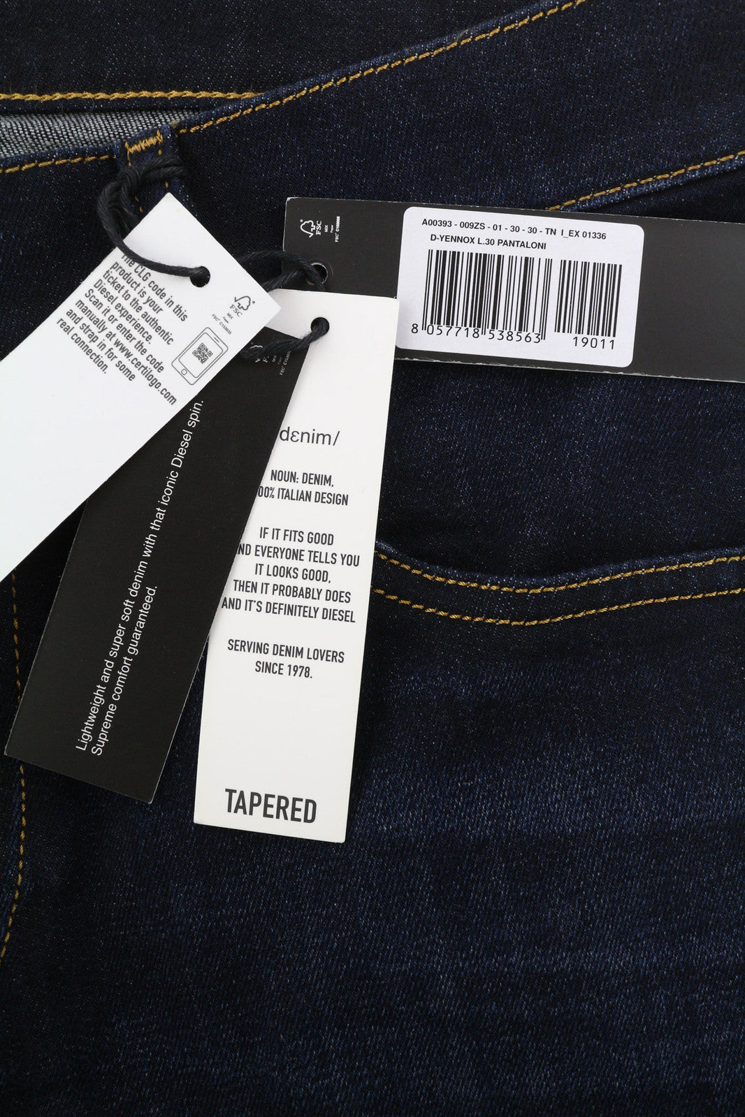 DIESEL D-Yennox 009ZS Men Jeans W30/L30 Tapered Fit Washed RRP€160 Denim Dark