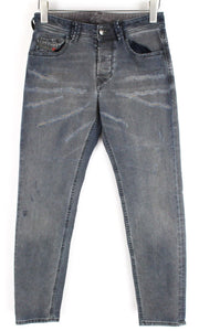 DIESEL vyriški džinsai W26/L30 Larkee-Beex 084TL siaurėjantys pilki plėšyti tamprūs džinsai 