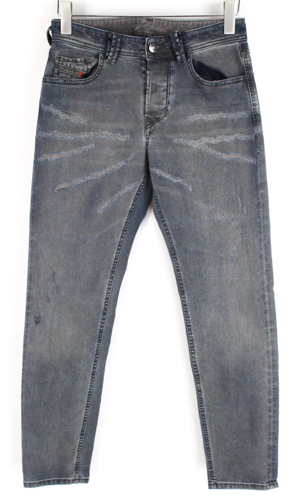 DIESEL vyriški džinsai W26/L30 Larkee-Beex 084TL siaurėjantys pilki plėšyti tamprūs džinsai 