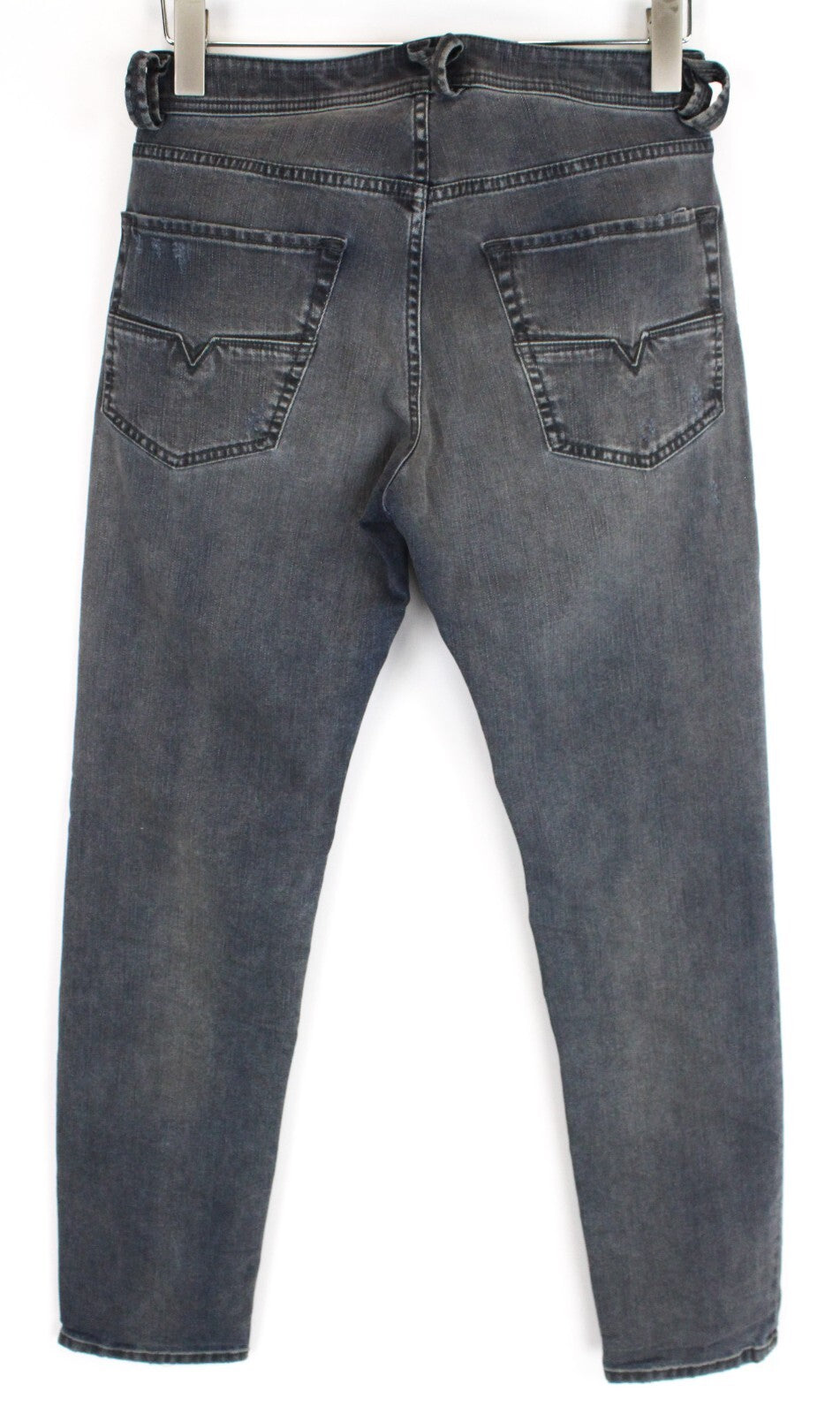 DIESEL vyriški džinsai W26/L30 Larkee-Beex 084TL siaurėjantys pilki plėšyti tamprūs džinsai 