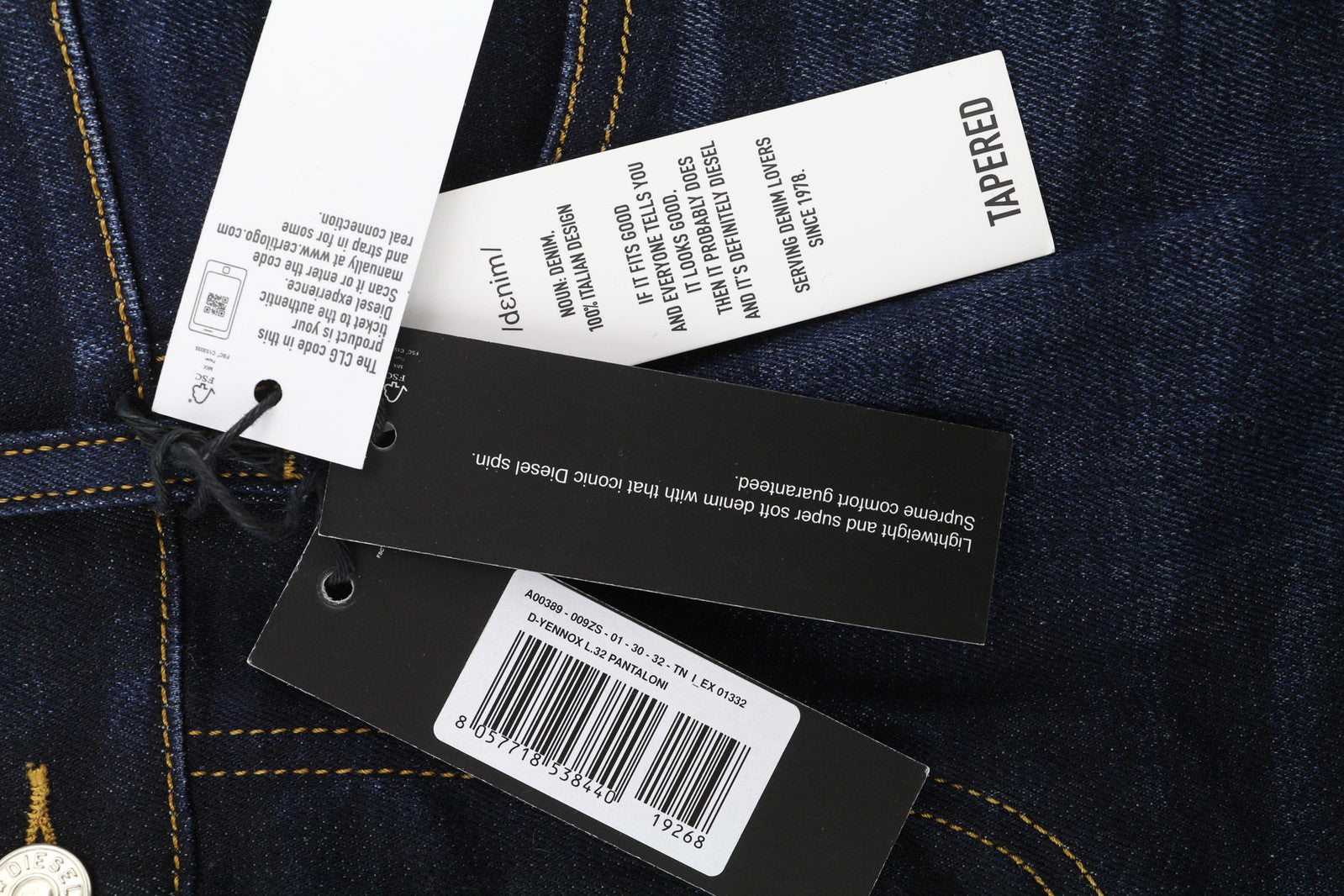 DIESEL D-Yennox 009ZS Men Jeans W30/L32 Tapered Fit Washed RRP€160 Denim Dark